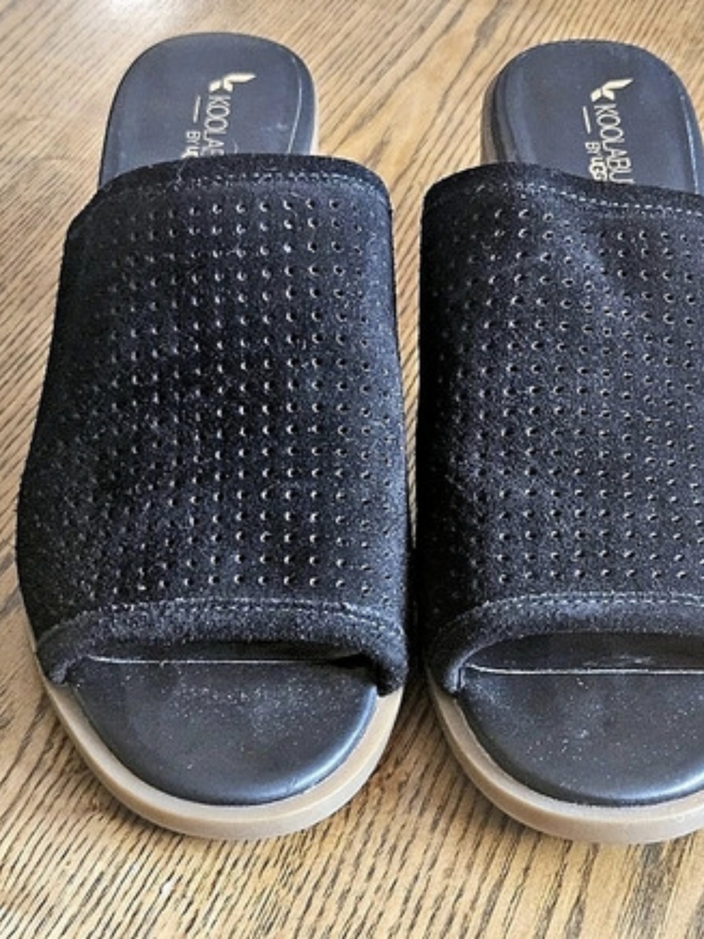 Koolaburra by UGG Black & Brown Perforated Block Heel Mules